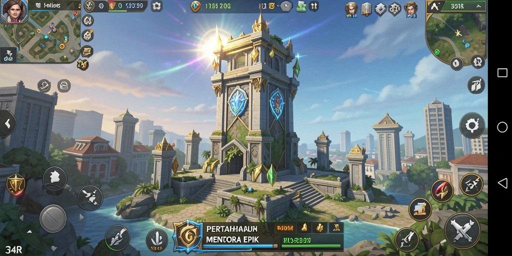 Tangkapan layar aksi seru dari gameplay Tower Defense di 34R.