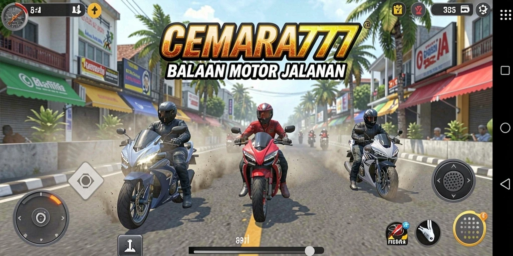 Tangkapan layar gameplay CEMARA777 yang menampilkan balapan motor yang seru.