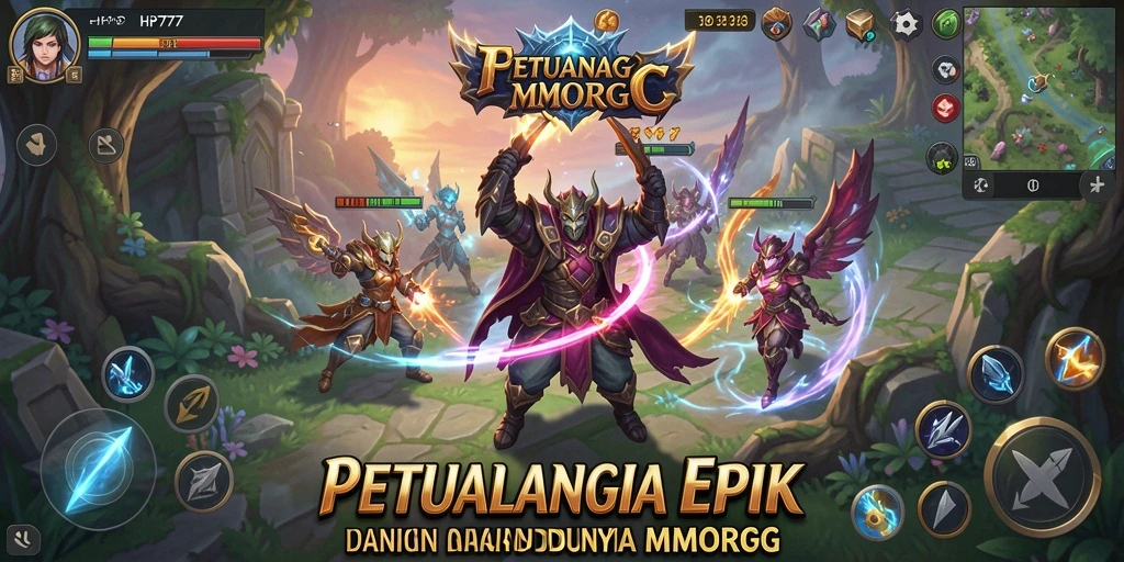 Tangkapan layar HP777 menampilkan aksi seru dalam pertempuran MMORPG.