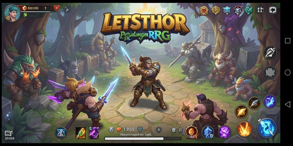 Screenshot utama LETSTHOR menunjukkan aksi seru dalam dunia RPG yang kaya.