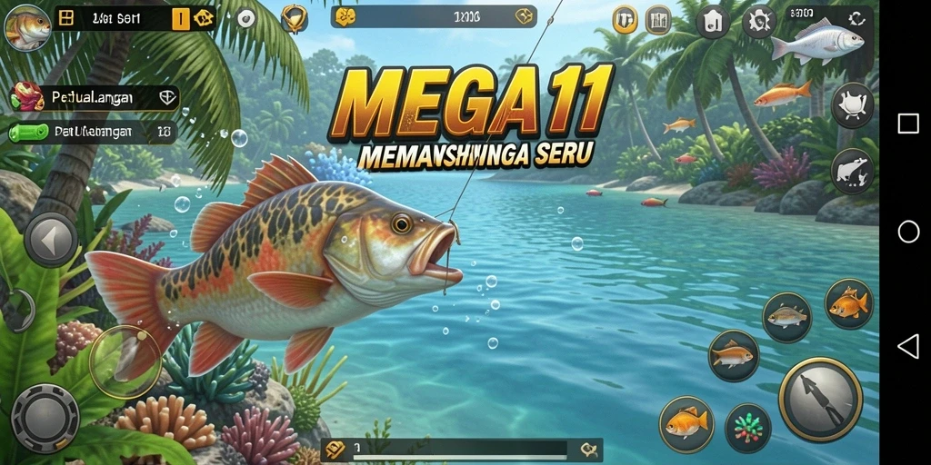 Tampilan gameplay MEGA111 yang menakjubkan saat memancing.