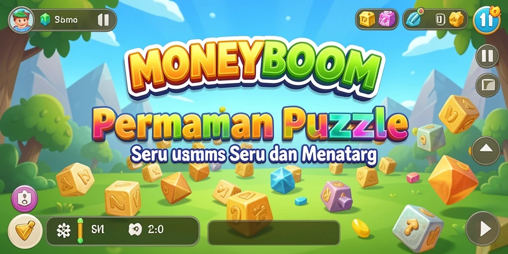 Screenshot gameplay MONEYBOOM menunjukkan teka-teki yang menantang dan grafis menarik.