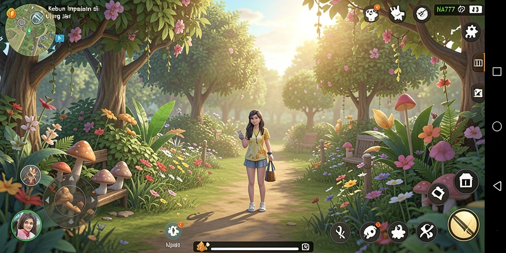 Screenshot gameplay NA777 menampilkan kebun yang subur dan indah.