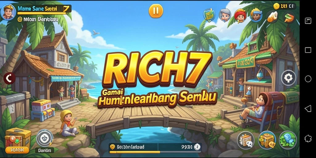 Tampilan gameplay RICH7 yang cerah dan menyenangkan.