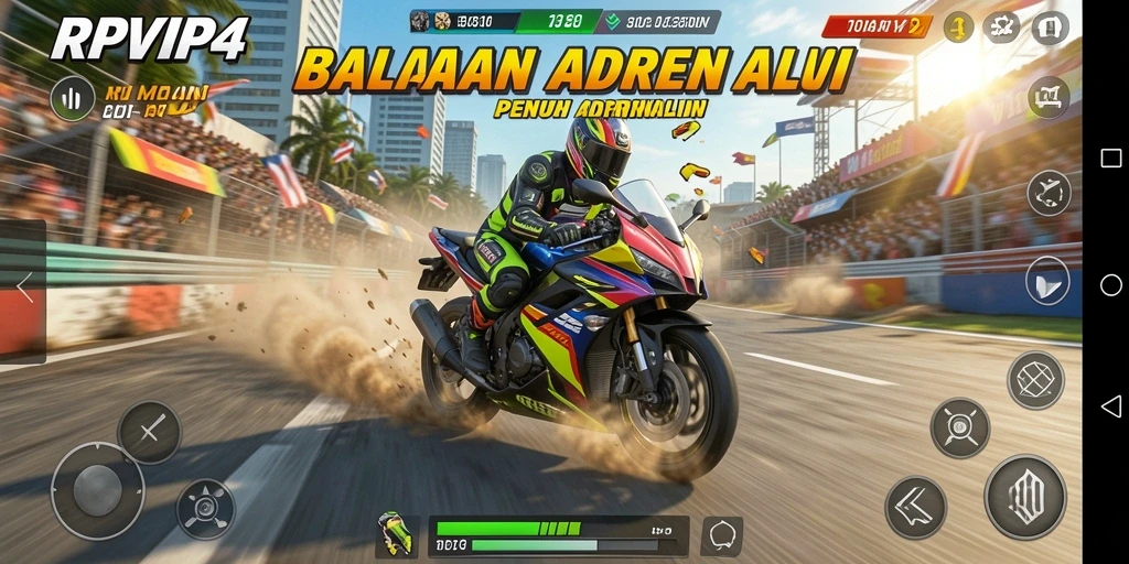 Tampilan gameplay mendebarkan dari RPVIP4 saat balapan motor.