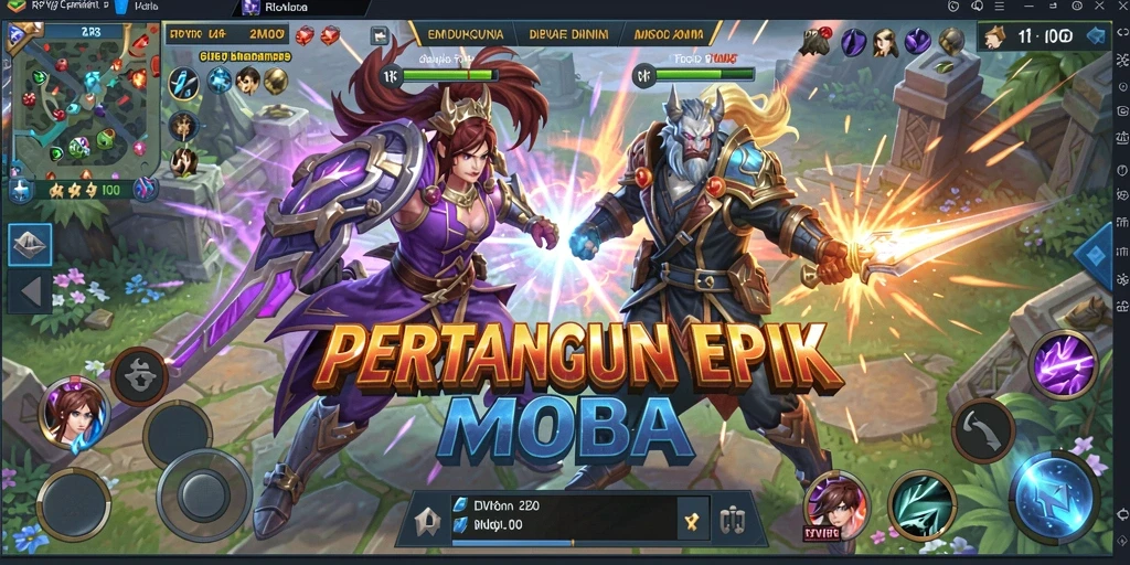 Screenshot menampilkan pertempuran seru di dalam game MOBA RPVIP6.