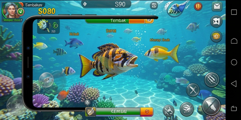 Tampilan gameplay S80 yang seru saat menembak ikan.