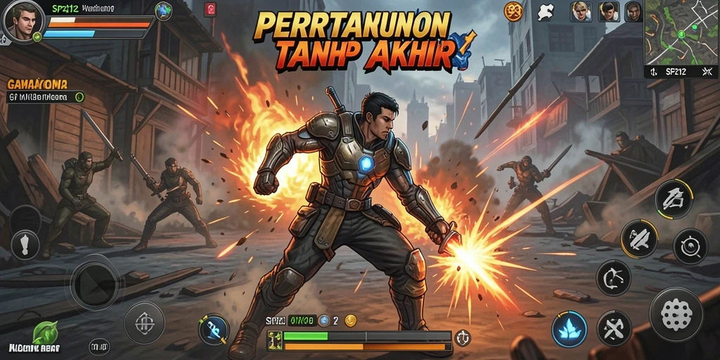 Tampilan screenshot SP212 yang menunjukkan pertarungan seru dan karakter yang gagah.
